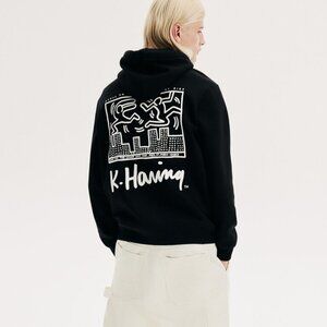 Size M Men's Keith Haring H&M Black Regular Fit Hoodie Casual Comfy Skater